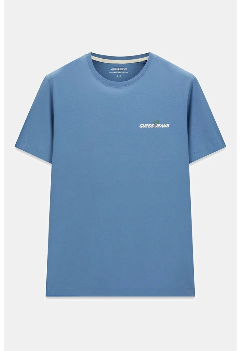 Tricou din bumbac cu imprimeu logo pe partea din spate, Albastru prafuit