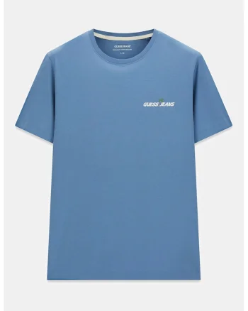 Tricou din bumbac cu imprimeu logo pe partea din spate, Albastru prafuit