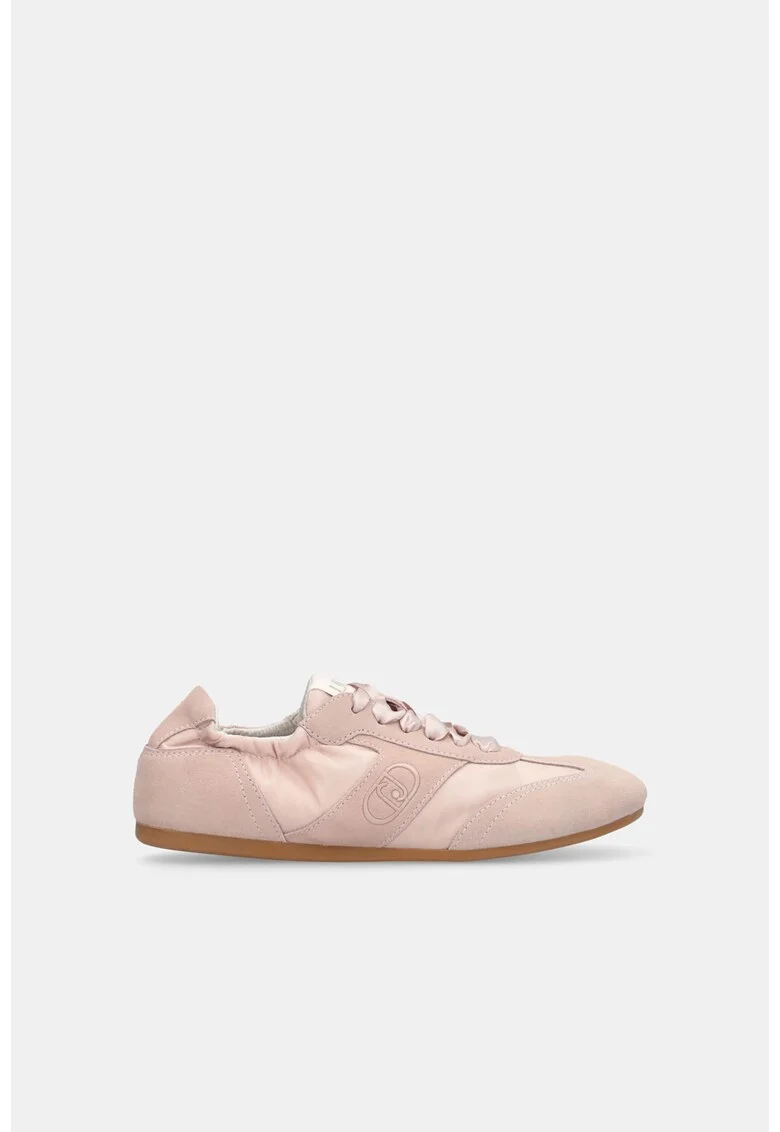 Pantofi sport low cu garnituri din piele intoarsa, Roz prafuit