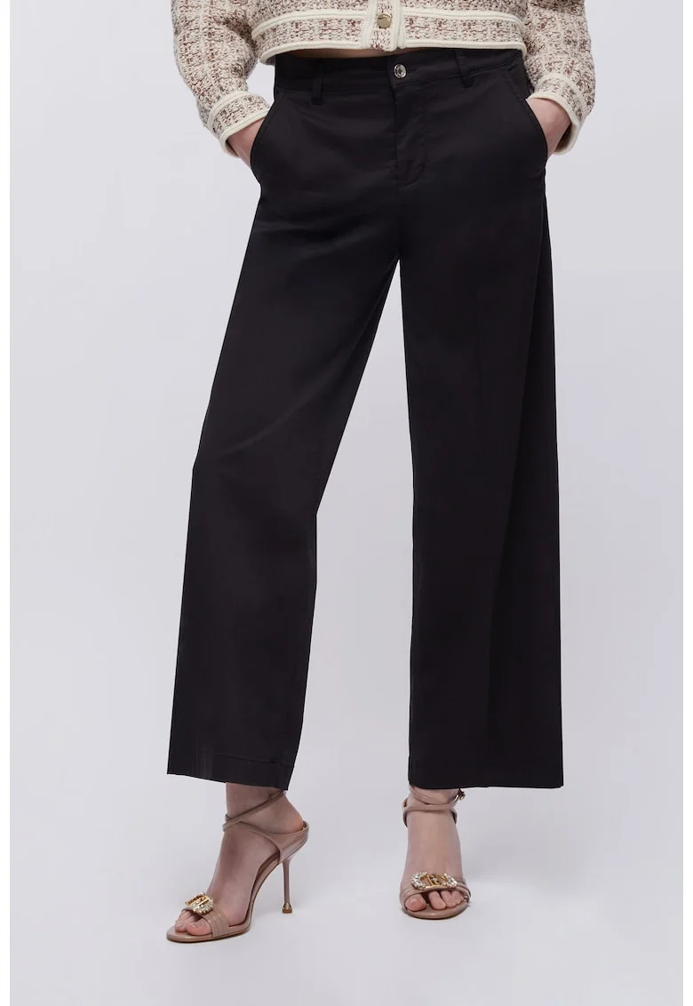 Pantaloni drepti cu detalii pensa si talie inalta, Negru