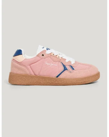 Pantofi sport low-cut cu segmente de piele intoarsa sintetica, Roz prafuit/Bleumarin