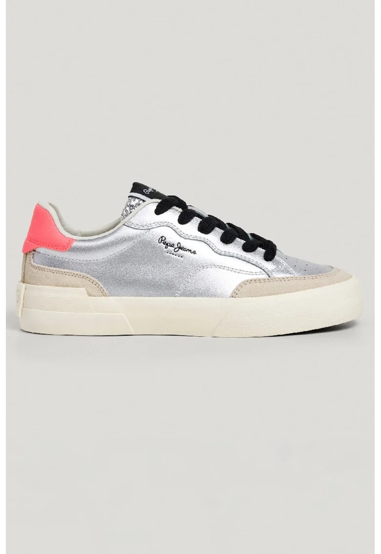 Pantofi sport de piele intoarsa si piele peliculizata, Gri deschis/Roz aprins/Argintiu