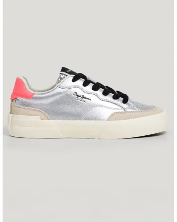 Pantofi sport de piele intoarsa si piele peliculizata, Gri deschis/Roz aprins/Argintiu