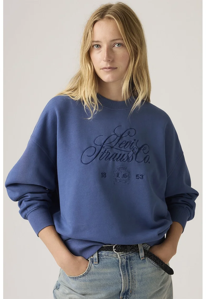 Bluza de trening din amestec de bumbac cu maneci cazute, Albastru inchis,