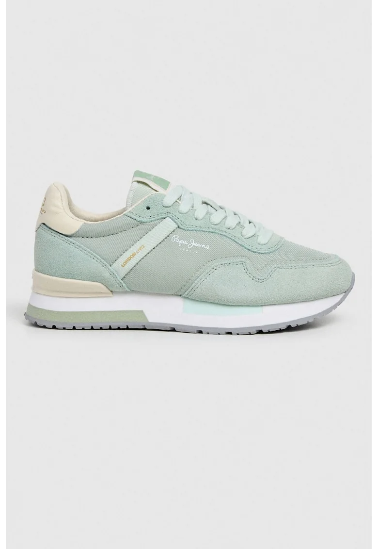Pantofi sport low-cut cu garnituri de piele intoarsa, Galben pal/Verde pal