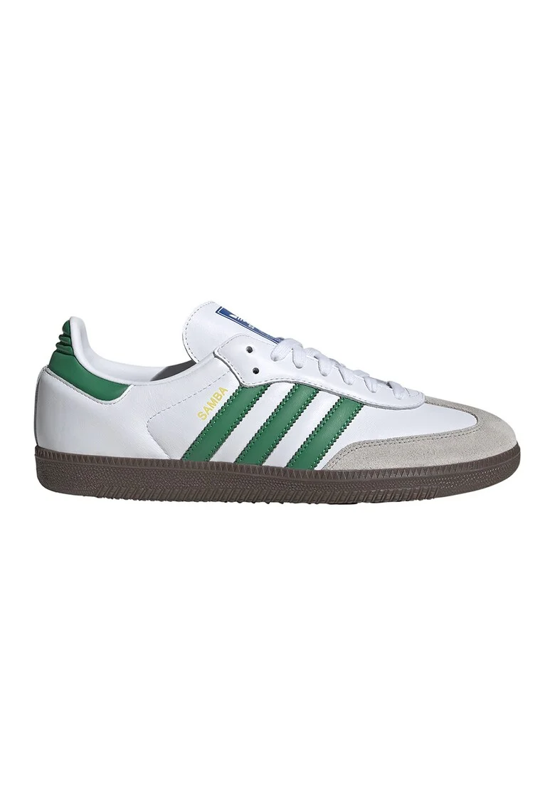 Pantofi sport din piele cu garnituri din piele intoarsa Samba, Alb optic/Verde aquamarin