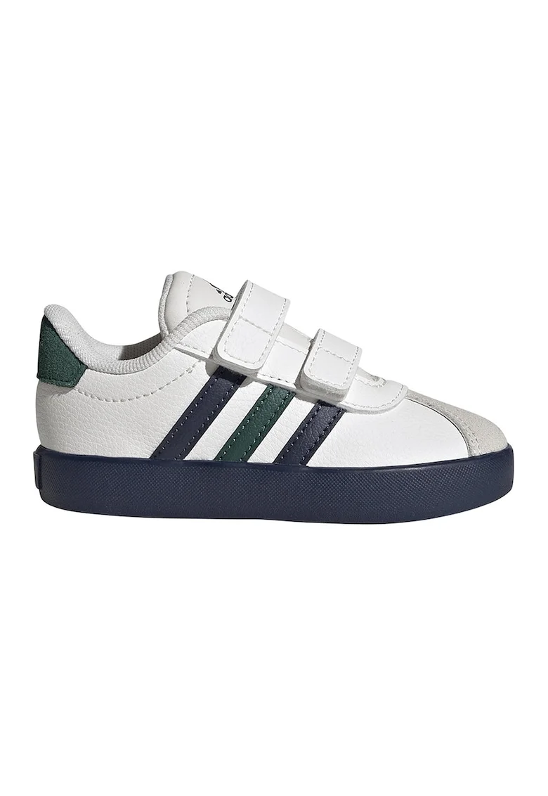 Pantofi sport VL Court de piele ecologica si piele intoarsa cu velcro, Alb/Gri deschis/Verde englez/Bleumarin