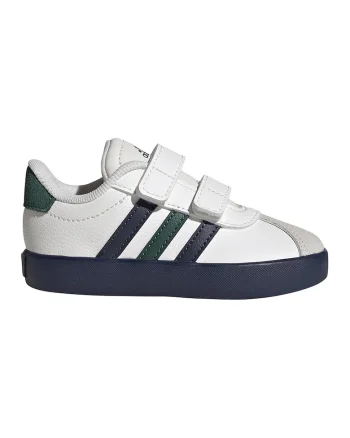 Pantofi sport VL Court de piele ecologica si piele intoarsa cu velcro, Alb/Gri deschis/Verde englez/Bleumarin