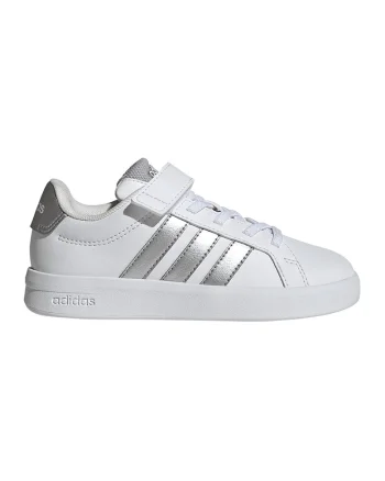 Pantofi sport Grand Court 3.0 de piele ecologica cu sireturi elastice, Alb/Argintiu