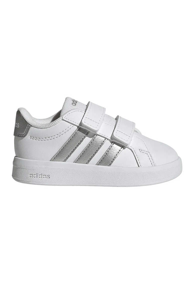 Pantofi sport Grand Court 3.0 de piele ecologica cu benzi velcro, Alb/Argintiu