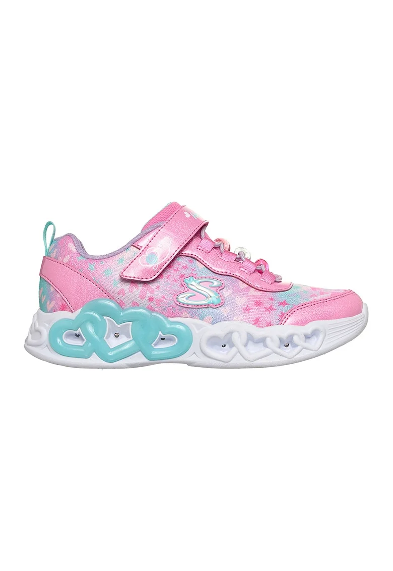 Pantofi sport Infinite Love cu talismane inima si LED-uri, Albastru aquamarin/Roz deschis