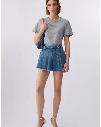 Tricou cu logo cu strasuri, Gri