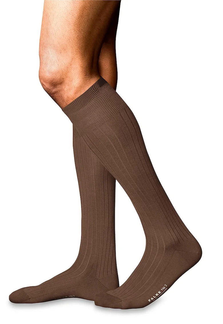 Sosete lungi din amestec de casmir cu textura fina No. 2, Maro inchis
