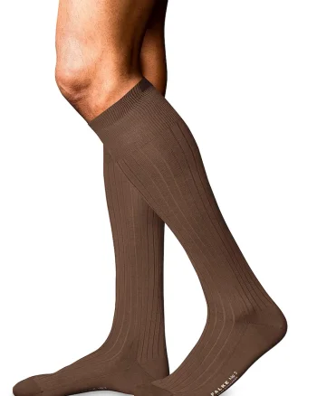 Sosete lungi din amestec de casmir cu textura fina No. 2, Maro inchis