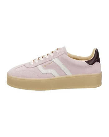 Pantofi sport din piele intoarsa cu talpa flatform Cuzmani, Alb/Roz pal/Violet pruna