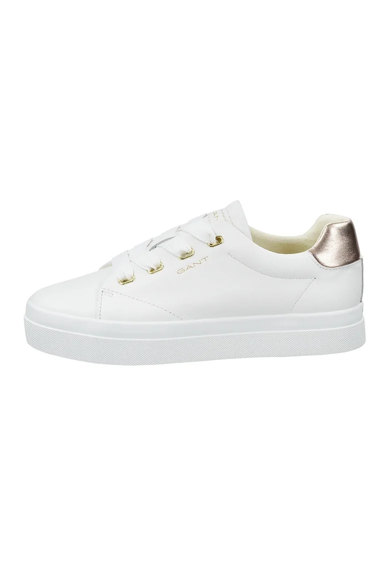 Pantofi sport din piele cu talpa flatform Avona, Alb/Auriu rose