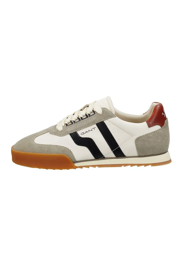 Pantofi sport din piele intoarsa cu garnituri din material textil Baylle, Alb/Negru/Bej