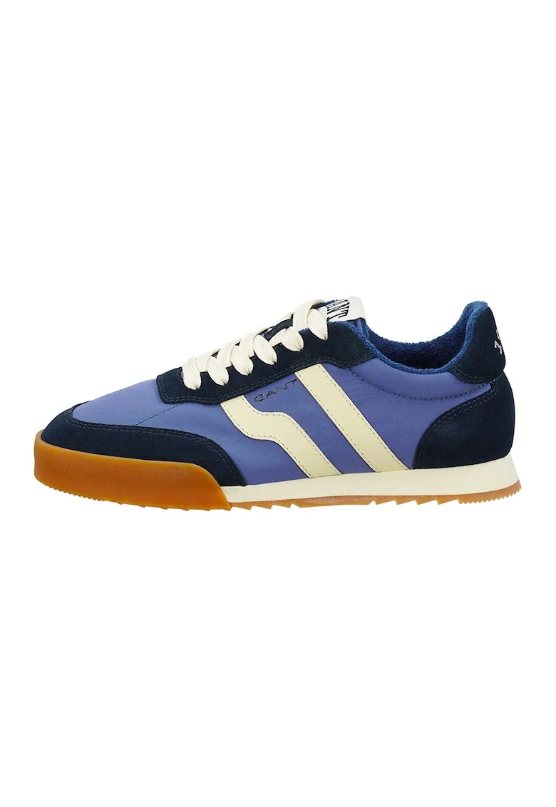 Pantofi sport din piele intoarsa cu garnituri din material textil Baylle, Alb fildes/Albastru deschis/Bleumarin