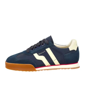 Pantofi sport din piele intoarsa cu garnituri din material textil Baylle, Alb fildes/Bleumarin