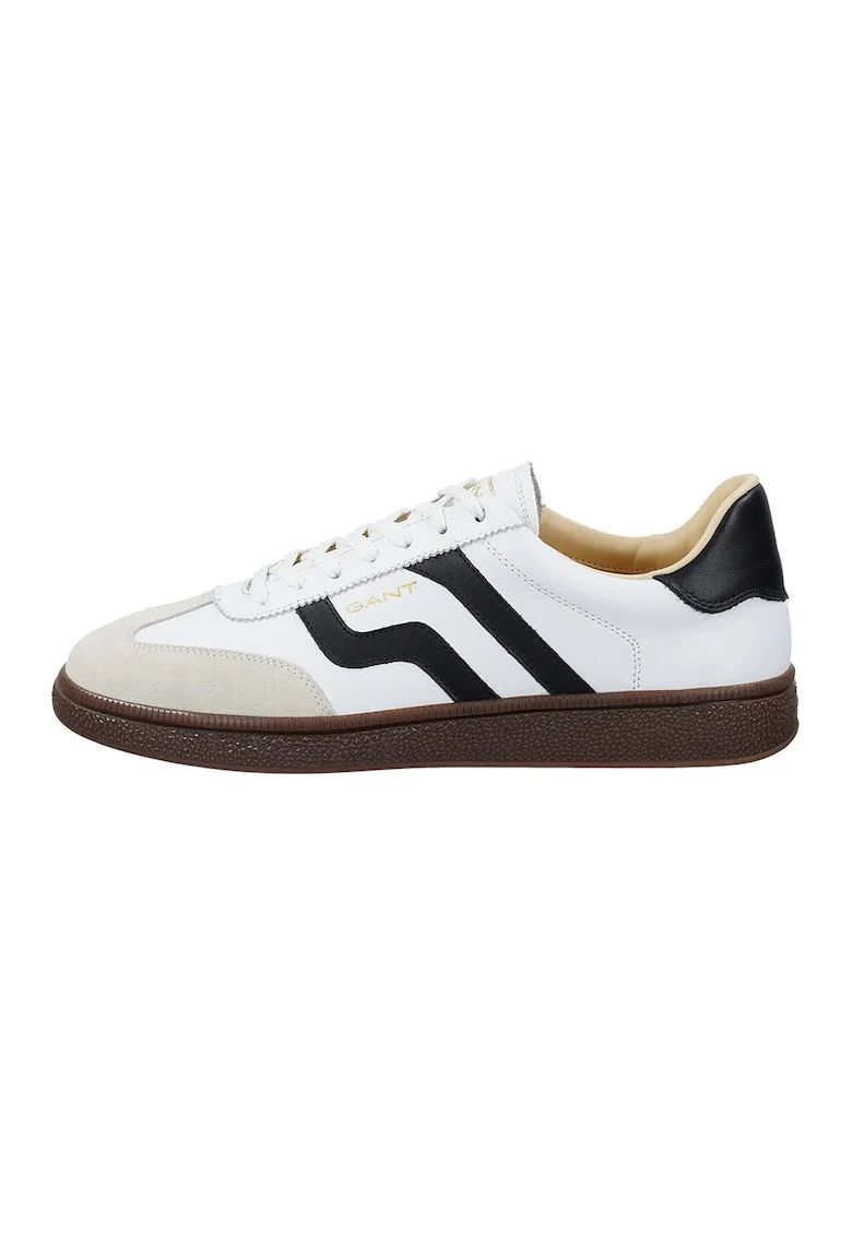 Pantofi sport din piele si piele intoarsa Cuzmo, Alb/Negru/Negru stins