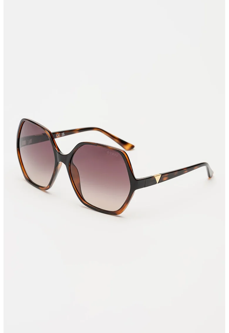 Ochelari de soare hexagonali cu logo, Negru/Maro