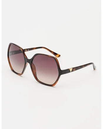 Ochelari de soare hexagonali cu logo, Negru/Maro