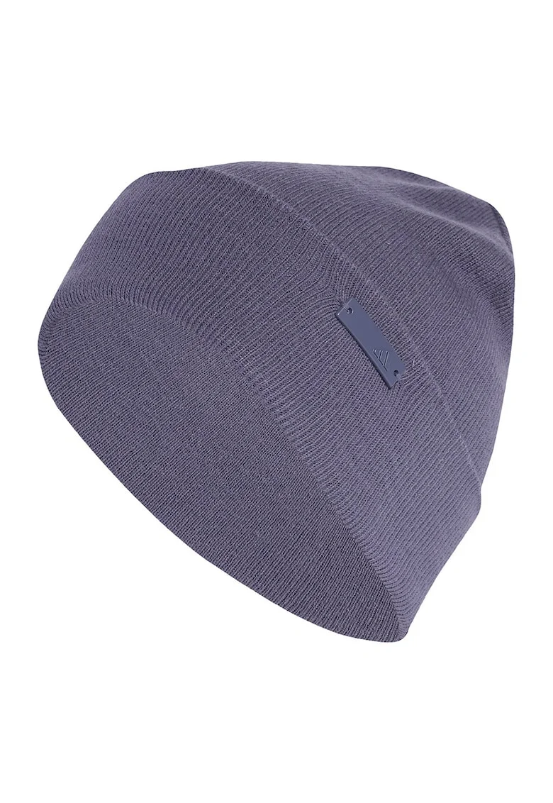 Caciula tricotata unisex cu logo metalic, Albastru prafuit