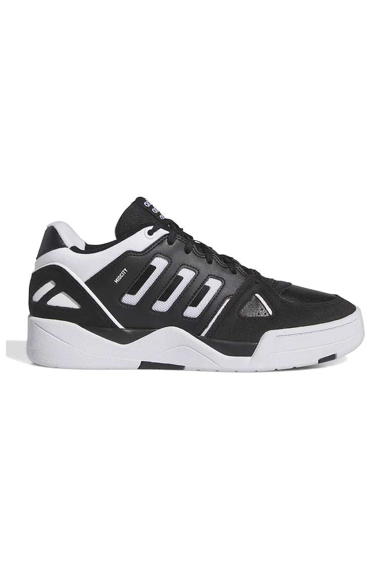Pantofi sport de piele ecologica Mid City, Alb/Negru