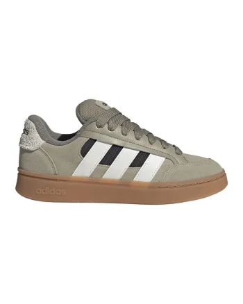 Pantofi sport Grand Court Alpha din piele intoarsa cu cusaturi contrastante, Alb/Negru/Maro taupe deschis