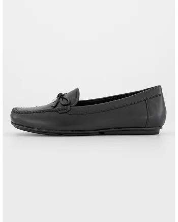 Mocasini de piele cu funda, Negru