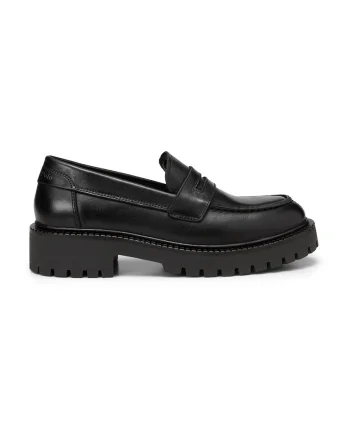 Pantofi loafer de piele cu aspect masiv, Negru