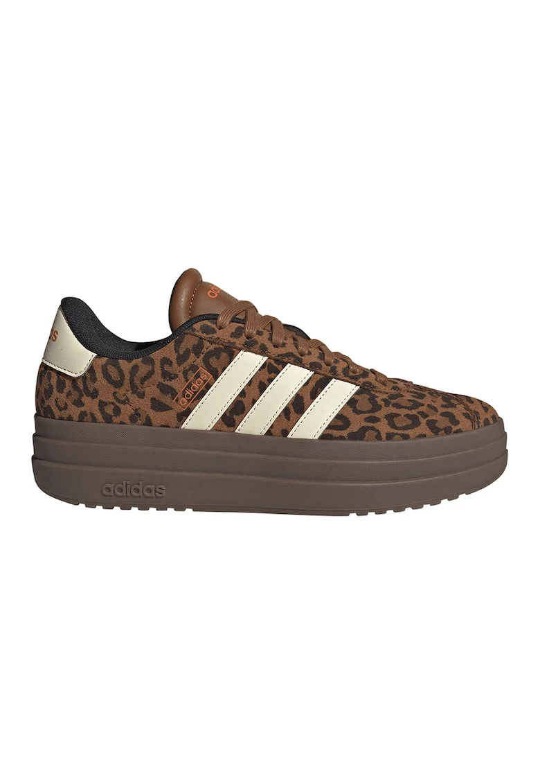 Pantofi sport flatform de piele intoarsa cu animal print VL Court, Maro inchis/Caramel