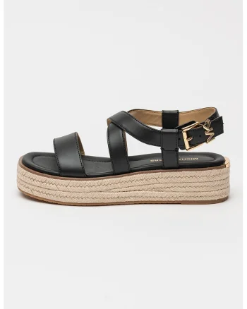 Sandale-espadrile din piele cu talpa flatform Lynn, Negru