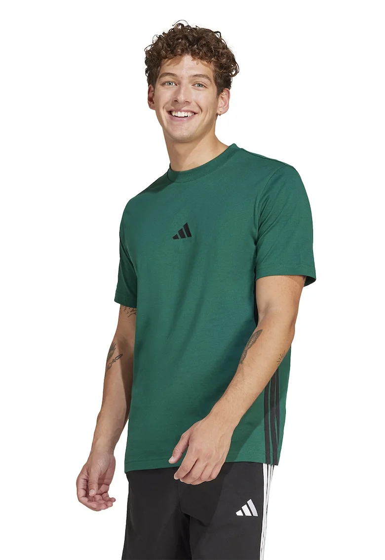Tricou din bumbac cu decolteu la baza gatului si logo, Verde/Negru