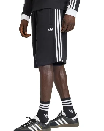 Pantaloni scurti de bumbac cu logo brodat si benzi contrastante, Alb/Negru