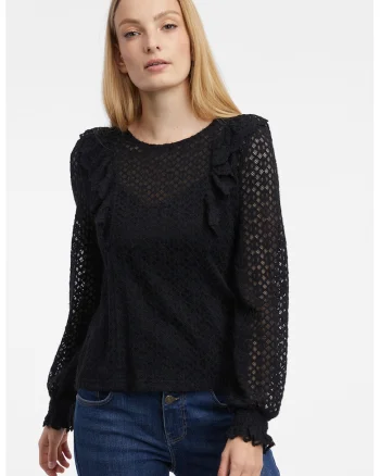 Bluza de dantela cu volane, Negru