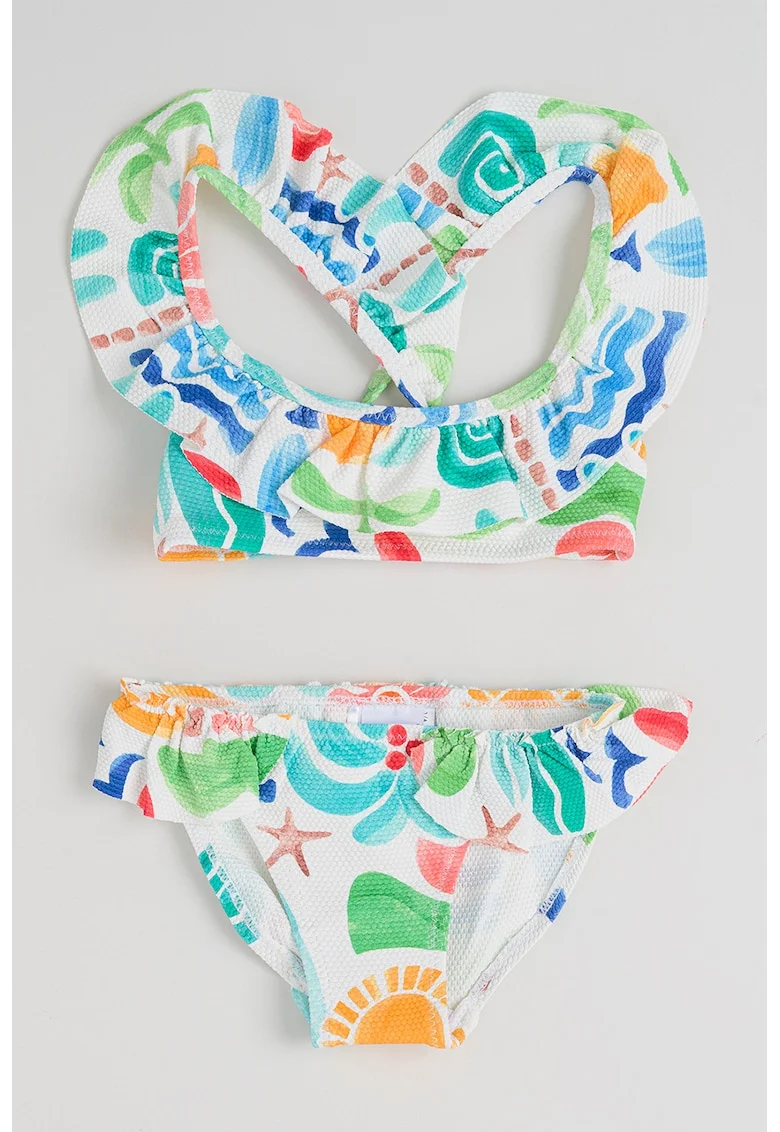 Costum de baie cu model tropical, Alb/Verde/Turcoaz/Bleumarin/Ocru