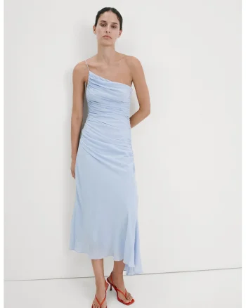 Rochie asimetrica cu fronseu, Albastru lavanda