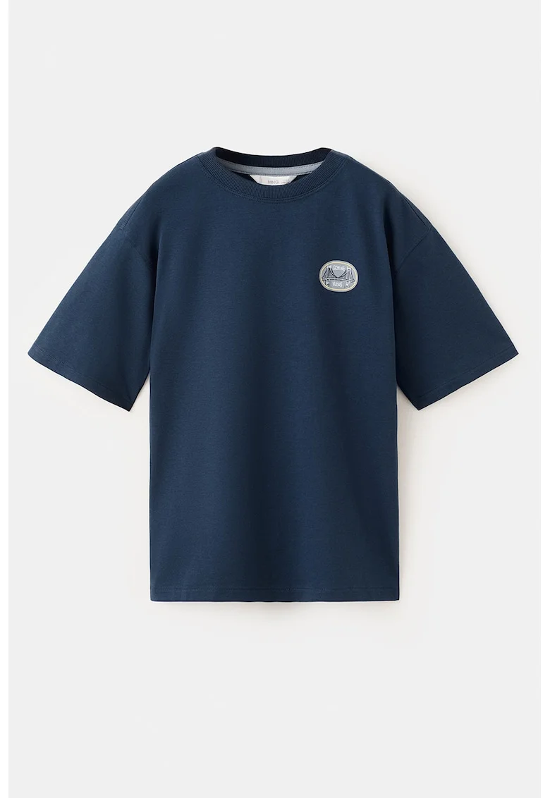 Tricou de bumbac cu imprimeu supradimensionat pe spate, Gri cenusiu/Bleumarin