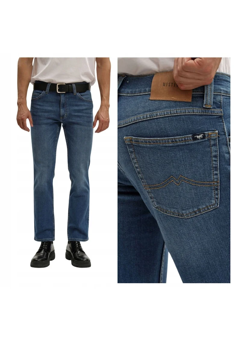 Blugi Barbati,  Tramper Straight, Straight Fit, Talie Medie, 5 Buzunarwqfwe, Fermoar, Lungi, Bumbac, Albastru