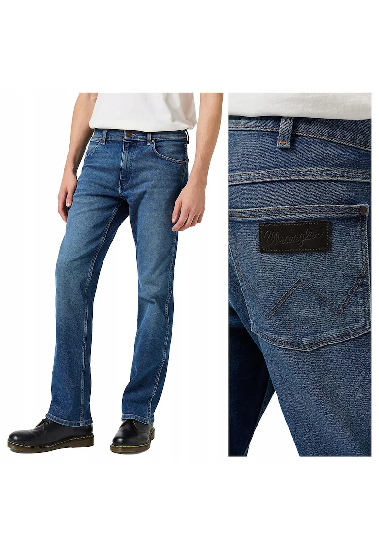 Blugi Barbati,  Horizon, Straight Fit, Talie Medie, Fermoar, Lungi, 5 Buzunare, Bumbac, Elastan, Albastru, Negru