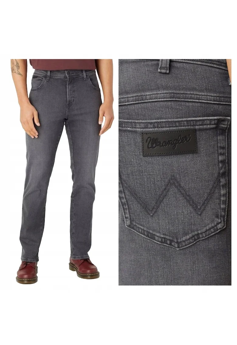 Blugi Barbati,  Texas, Straight Fit, Talie Medie, Fermoar, Lungi, 5 Buzunare, Bumbac, Gri, Negru