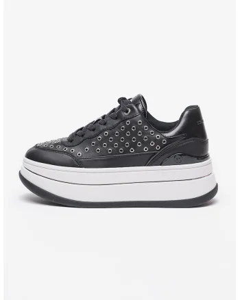 Pantofi sport flatform din piele Hayes, Negru/Argintiu
