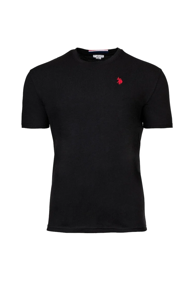 Tricou de bumbac cu decolteu la baza gatului si logo discret, Rosu/Negru