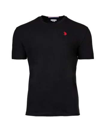 Tricou de bumbac cu decolteu la baza gatului si logo discret, Rosu/Negru
