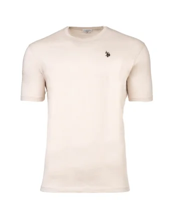 Tricou de bumbac cu decolteu la baza gatului si logo discret, Bej