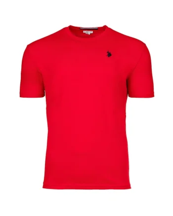 Tricou de bumbac cu decolteu la baza gatului si logo discret, Rosu