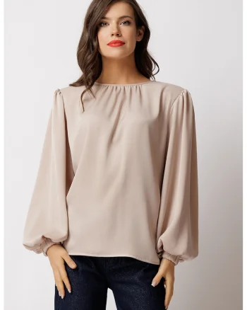 Bluza lejera cu aspect satinat, Bej
