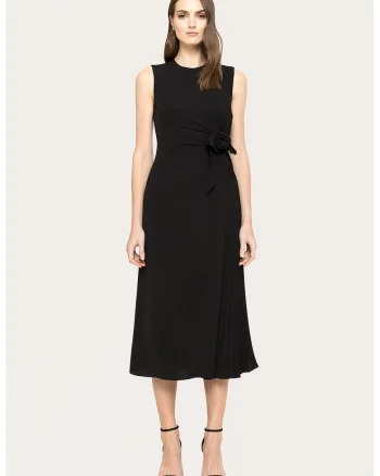 Rochie cu pliuri si floare in talie, Negru