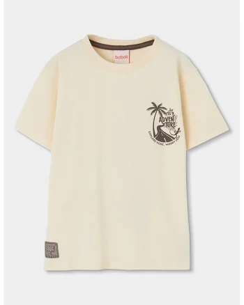 Tricou cu imprimeu tropical pe partea din spate, Maro/Bej